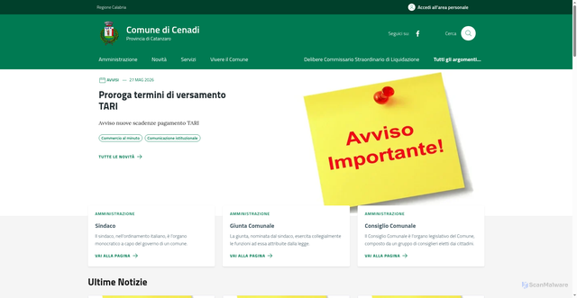 Security scan screenshot of https://www.comune.cenadi.cz.it