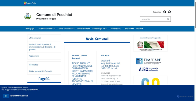 Security scan screenshot of https://www.comune.peschici.fg.it/