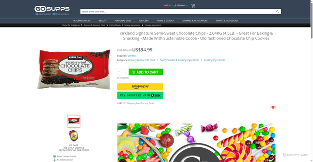 Security scan screenshot of https://www.gosupps.com/kirkland-signature-semi-sweet-chocolate-chips-2-04kg-4-5lb-great-for-baking-snacking-made-with-sustainable-cocoa-old-fashioned-chocolate-chip-cookies.html