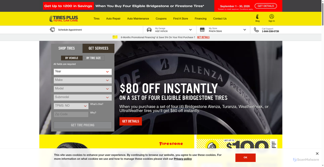 Security scan screenshot of https://www.tiresplus.com