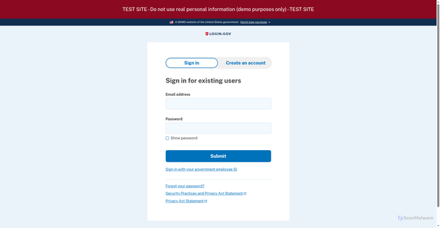 Security scan screenshot of https://int.identitysandbox.gov