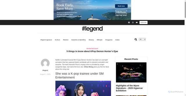 Security scan screenshot of https://hashtaglegend.com/5-things-to-know-about-kpop-demon-hunters-ejae/