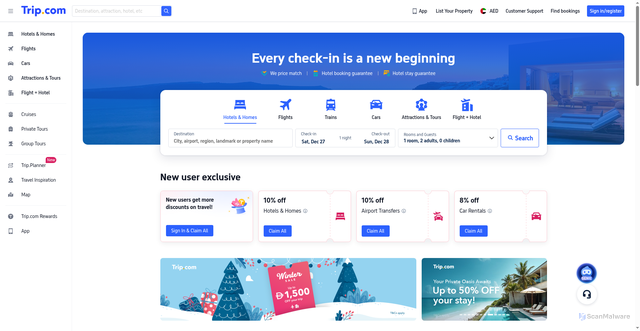 Security scan screenshot of https://ae.trip.com