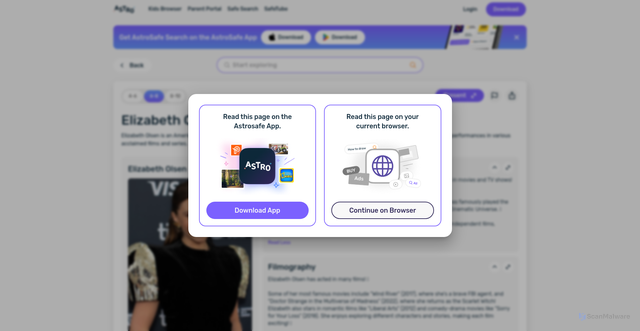 Security scan screenshot of https://www.astrosafe.co/article/elizabeth_olsen