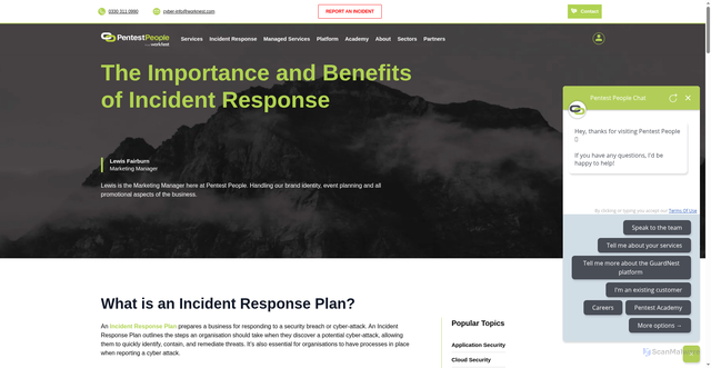 Security scan screenshot of https://www.pentestpeople.com/blog-posts/the-importance-and-benefits-of-incident-response