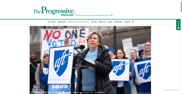 Security scan screenshot of https://progressive.org/public-schools-advocate/randi-weingarten-on-why-fascists-fear-teachers-bader-20250915/