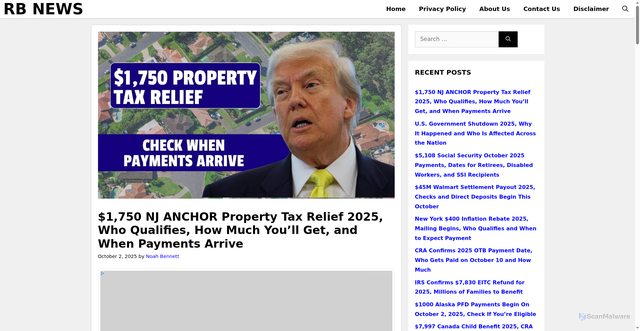 Security scan screenshot of https://reapbtech24.com/1750-nj-anchor-property-tax-relief/