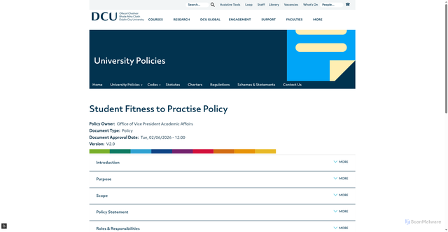 Security scan screenshot of https://www.dcu.ie/policies/student-fitness-practise-policy