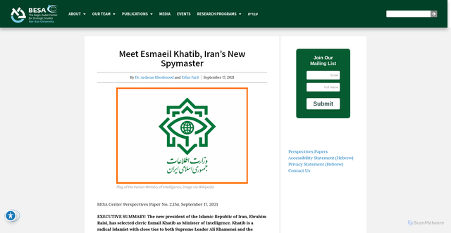Security scan screenshot of https://besacenter.org/esmaeil-khatib-iran-intelligence/