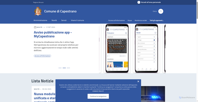 Security scan screenshot of https://comune.capestrano.aq.it/