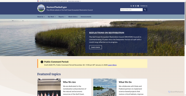 Security scan screenshot of https://www.restorethegulf.gov/