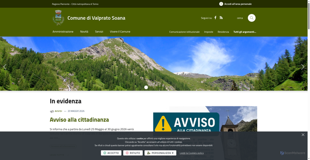 Security scan screenshot of https://comune.valpratosoana.to.it