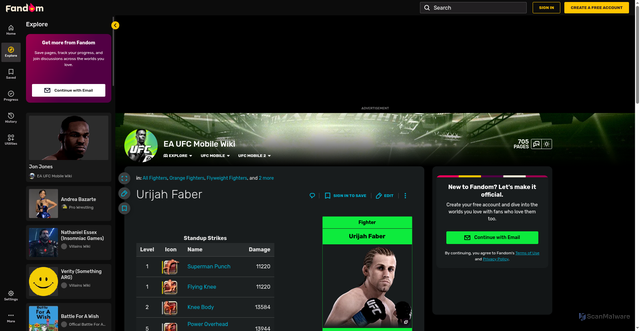 Security scan screenshot of https://ea-ufc-mobile.fandom.com/wiki/Urijah_Faber