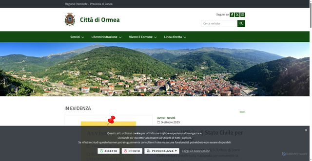 Security scan screenshot of https://www.comune.ormea.cn.it/it-it/home
