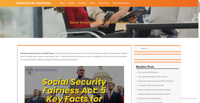 Security scan screenshot of https://veronicawtaorminas.pages.dev/pozok-social-security-fairness-act-2025-status-gbpto/