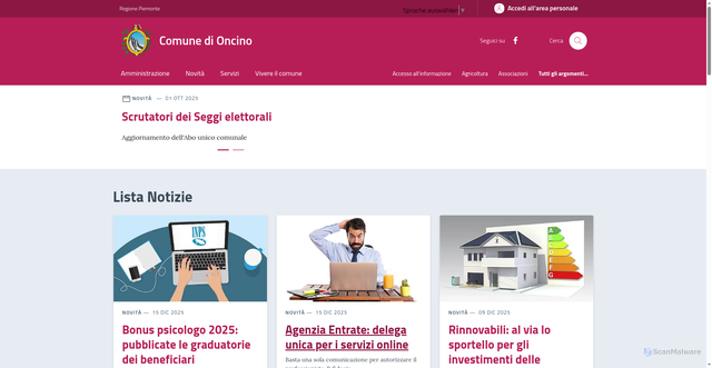 Security scan screenshot of https://www.comune.oncino.cn.it/