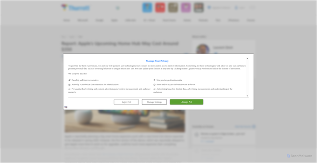 Security scan screenshot of https://www.thurrott.com/apple/328404/report-apples-upcoming-home-hub-may-cost-around-350