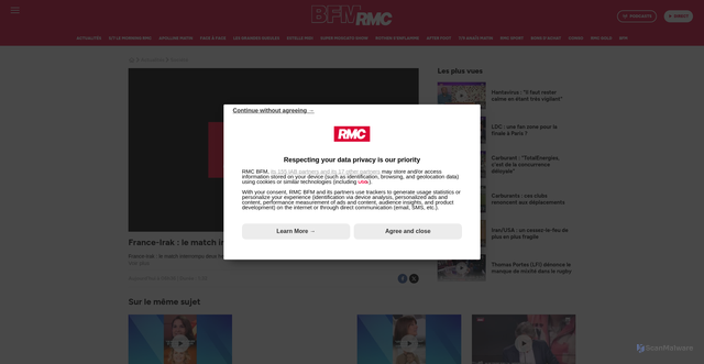 Security scan screenshot of https://rmc.bfmtv.com/actualites/societe/video-france-irak-le-match-interrompu-deux-heures-a-cause-des-orages_VN-202606230143.html