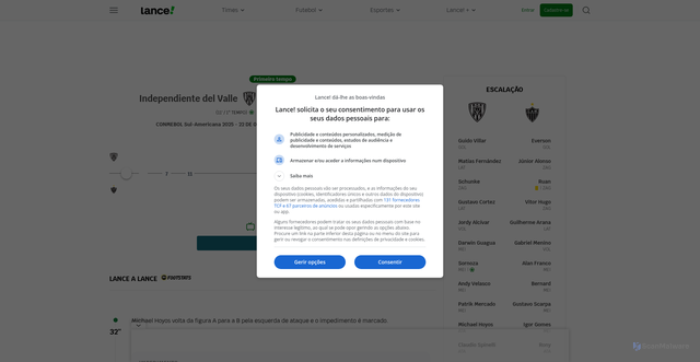 Security scan screenshot of https://www.lance.com.br/temporeal/partida/conmebol-sul-americana-2025-21-10-2025-independiente-del-vallexatletico-mg