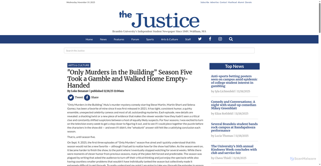 Security scan screenshot of https://www.thejustice.org/article/2025/11/only-murders-in-the-building-season-five-took-a-gamble-and-walked-home-empty-handed