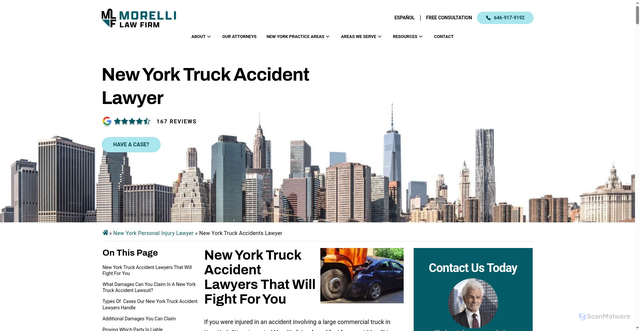 Security scan screenshot of https://www.morellilaw.com/areas-we-serve/new-york-ny/truck-accident-lawyer/