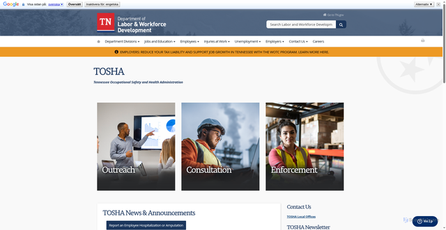 Security scan screenshot of http://tnosha.gov/