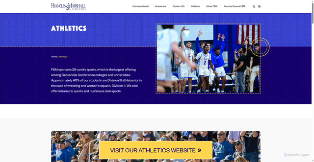 Security scan screenshot of https://www.fandm.edu/athletics/