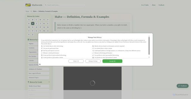 Security scan screenshot of https://www.mathwords.com/h/halve.htm