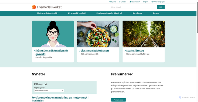 Security scan screenshot of https://www.livsmedelsverket.se