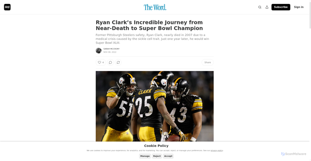 Security scan screenshot of https://religionofsports.substack.com/p/ryan-clarks-incredible-journey-from