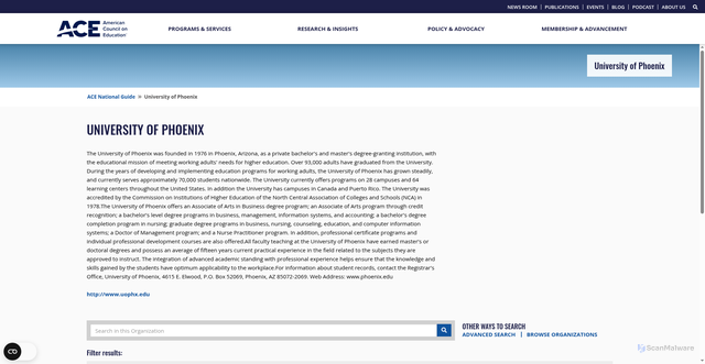 Security scan screenshot of https://www.acenet.edu/National-Guide/Pages/Organization.aspx?oid=38efc4be-73c4-ea11-a812-000d3a33232a