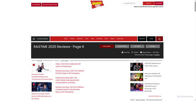 Security scan screenshot of https://forum.broadwayworld.com/thread/RAGTIME-2025-Reviews/6