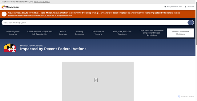 Security scan screenshot of https://response.maryland.gov/federalpublicservants/shutdown