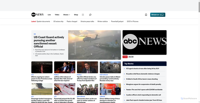 Security scan screenshot of https://abcnews.com