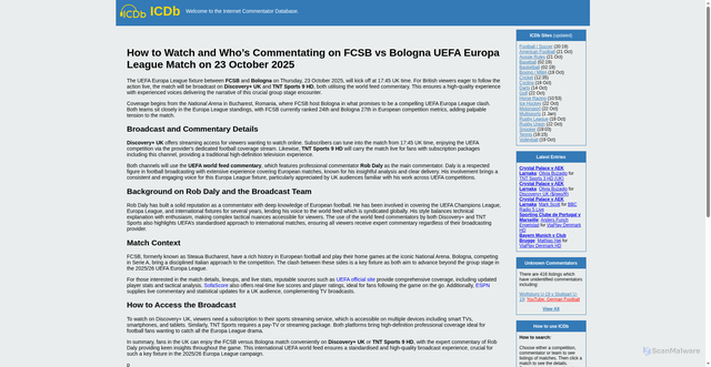 Security scan screenshot of https://icdb.tv/story/281332-FCSB-v-Bologna
