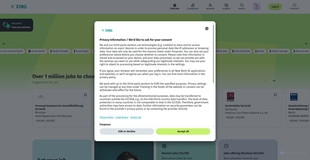 Security scan screenshot of https://www.xing.com