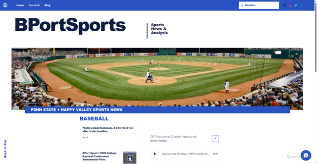 Security scan screenshot of https://www.bportsports.com/psu-baseball
