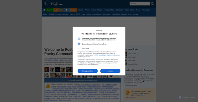 Security scan screenshot of https://www.poetrysoup.com