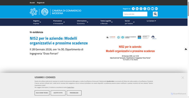 Security scan screenshot of https://www.mo.camcom.it/