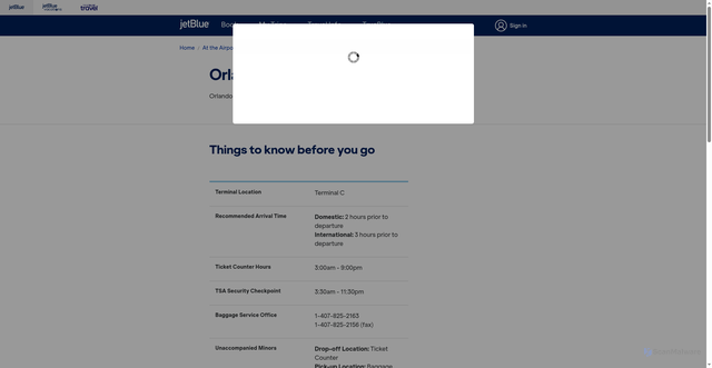Security scan screenshot of https://www.jetblue.com/at-the-airport/airport-information/orlando-fl
