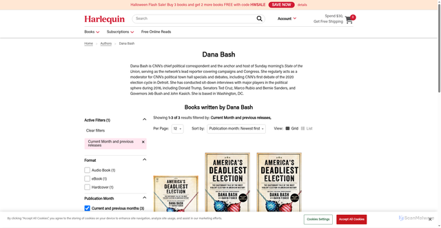 Security scan screenshot of https://www.harlequin.com/shop/authors/29791_dana-bash.html?srsltid=AfmBOooBzX_q9OljZe-4Y4EABUm3MzxkT_VJw3DbNPoKlGcb9hUbBLy4