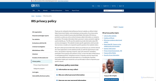Security scan screenshot of https://www.google.com/url?q=https://www.irs.gov/privacy-disclosure/irs-privacy-policy