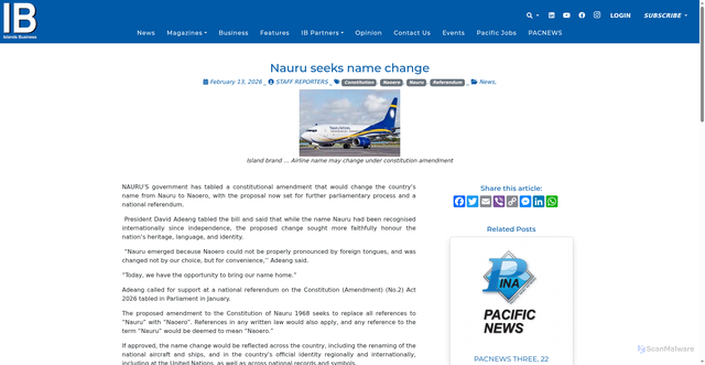 Security scan screenshot of https://islandsbusiness.com/news-break/nauru-seeks-name-change/