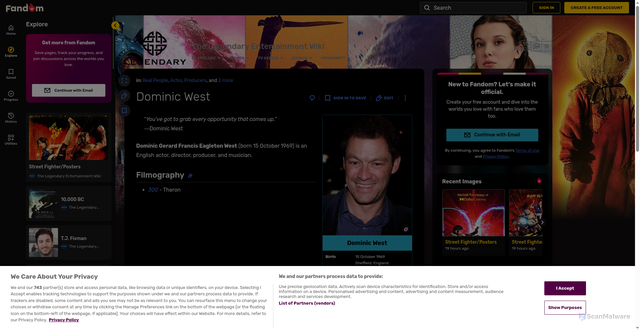 Security scan screenshot of https://the-legendary-entertainment.fandom.com/wiki/Dominic_West