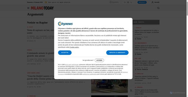 Security scan screenshot of https://www.milanotoday.it/tag/rapine/