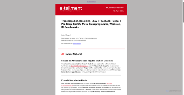 Security scan screenshot of https://r.brevo.etailment.de/mk/mr/sh/1t6AVsd2XFnIGDWTUguTiR1WDvs0MY/UrW71IMu0b4R