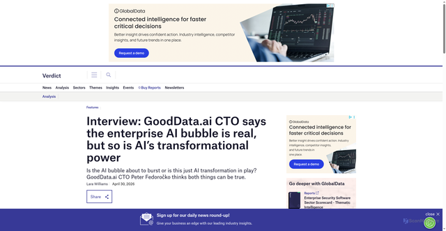 Security scan screenshot of https://www.verdict.co.uk/interview-gooddata-ai-cto-says-the-enterprise-ai-bubble-is-real-but-so-is-ais-transformational-power/