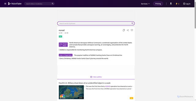 Security scan screenshot of https://www.voicetube.com/definition/norad