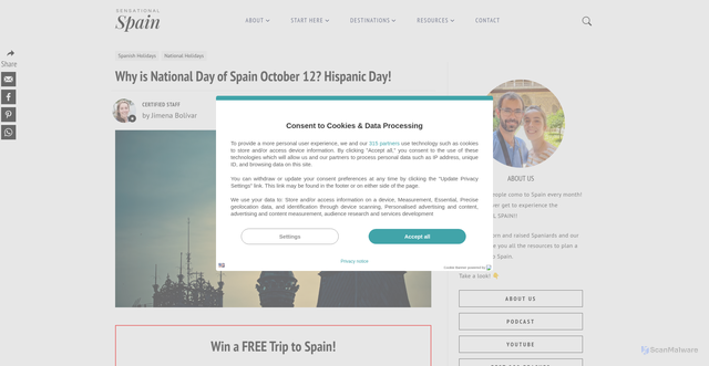 Security scan screenshot of https://sensationalspain.com/history-spanish-day/