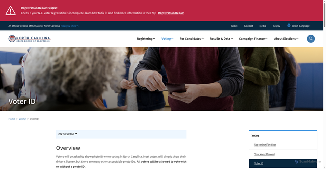 Security scan screenshot of https://www.ncsbe.gov/voting/voter-id